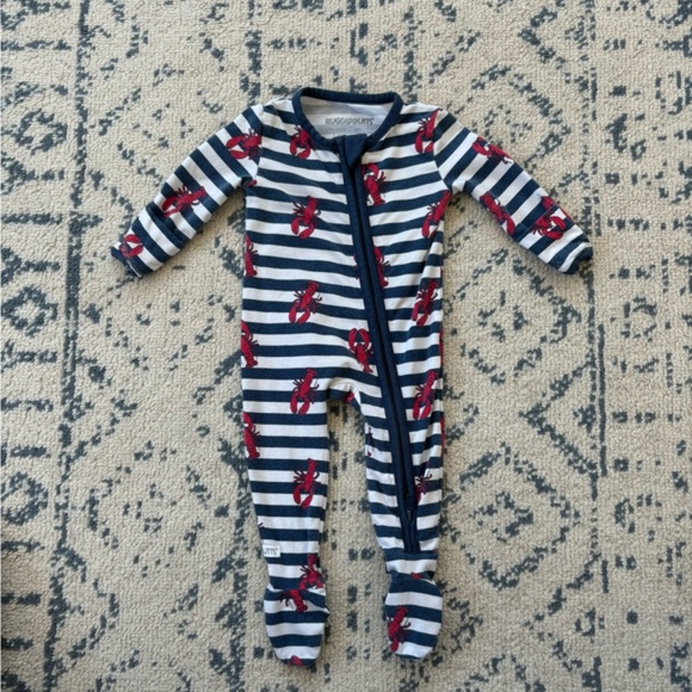 Bamboo Blue and White Striped Footies with Zipper